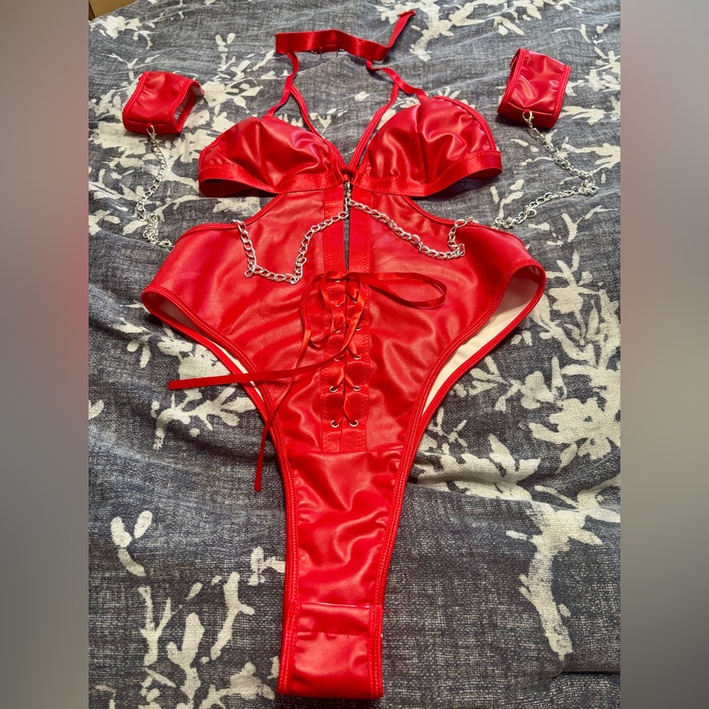 Red Strappy One-Piece Swimsuit